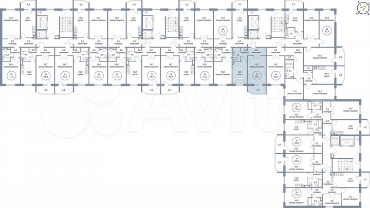 1-к. квартира, 48,4 м², 7/16 эт.