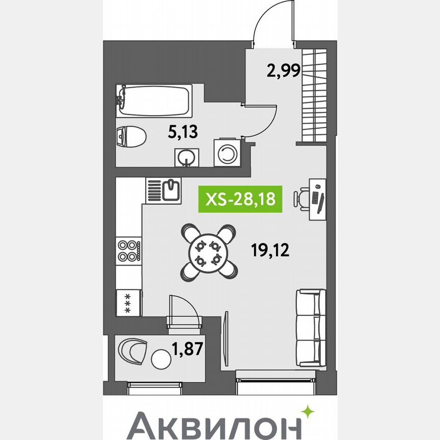Квартира-студия, 29,3 м², 4/12 эт.