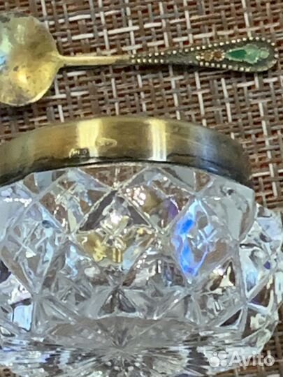Солонка хрустальная СССР с серебряным ободком