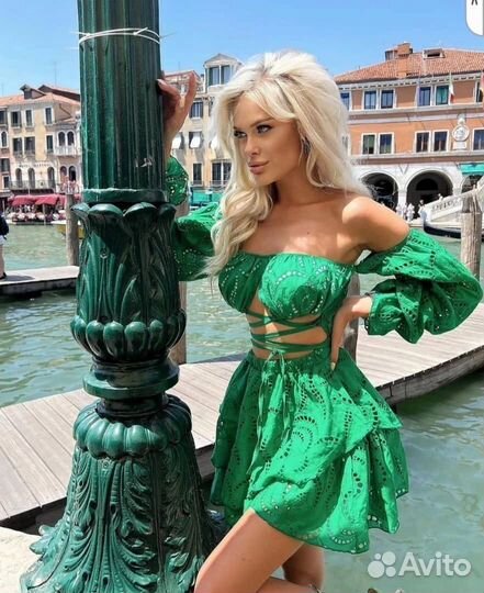 Платье сарафан летнее хлопок зеленое