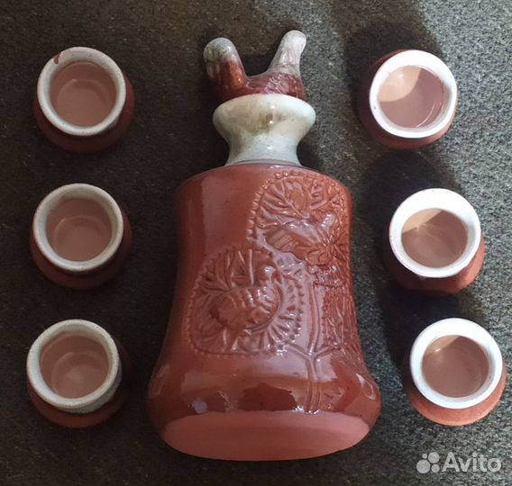 Набор для вина. Штоф и рюмки. Глина, глазурь