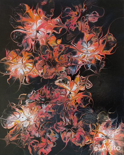 Картина в интерьер акрил 40х50 огненные цветы