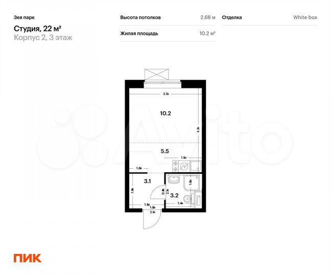 Квартира-студия, 22 м², 3/16 эт.