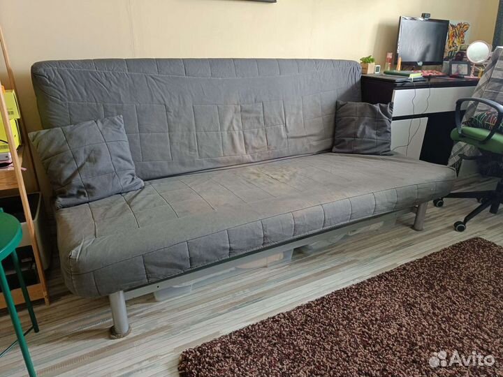 Диван кровать икеа IKEA бединге пружины , ширина 200, глубина 104, высота91 , б/у , материал - Ткань , цвет Серый купить в Гатчине