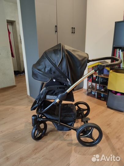 Коляска 2 в 1 Bebetto torino чёрная/золото экокожа