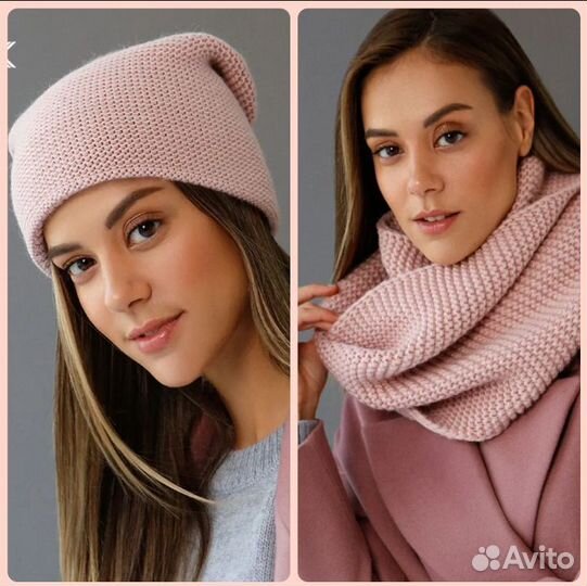 Шапка и снуд siberica розовая пудра