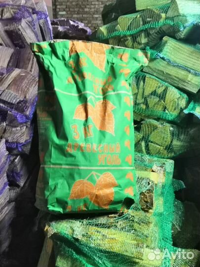 Дрова береза сухие, в сетках, доставка. Уголь