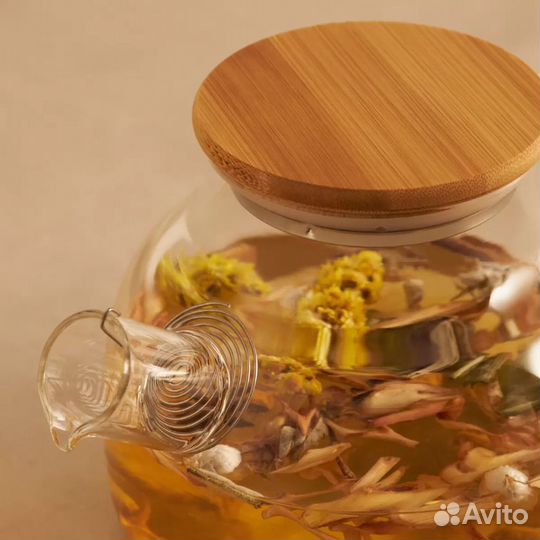 Новый Чайник заварочный с бамбуковой крышкой 1л