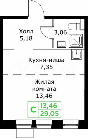 Квартира-студия, 29,1 м², 23/25 эт.