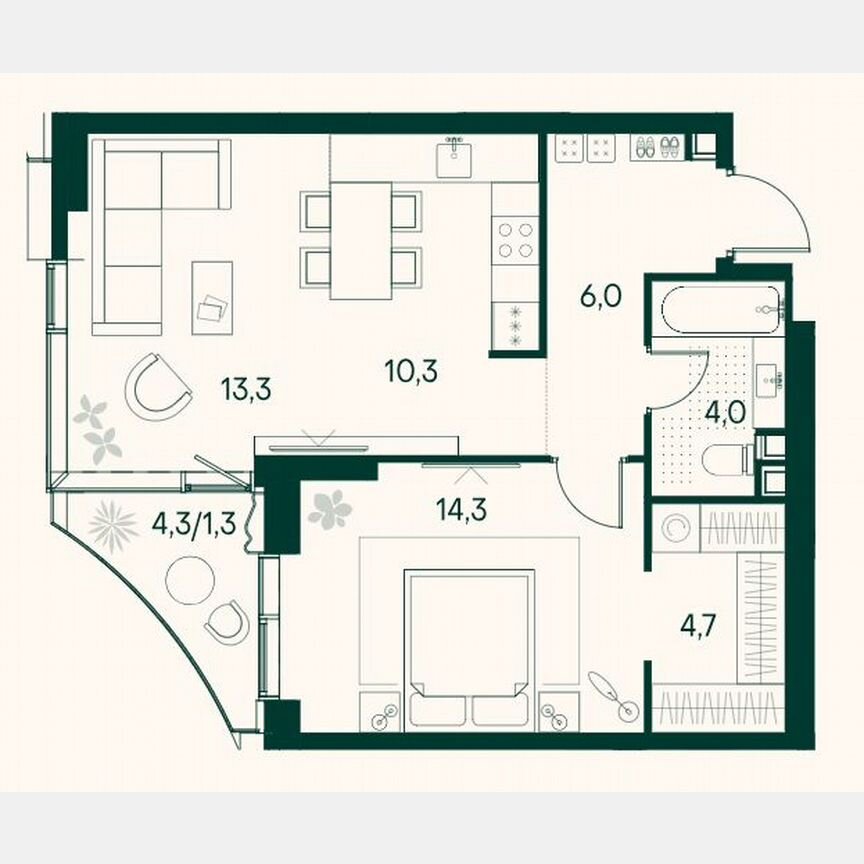 1-к. квартира, 53,7 м², 8/22 эт.