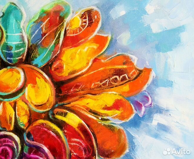 Картина цветок Цветик семицветик маслом на холсте