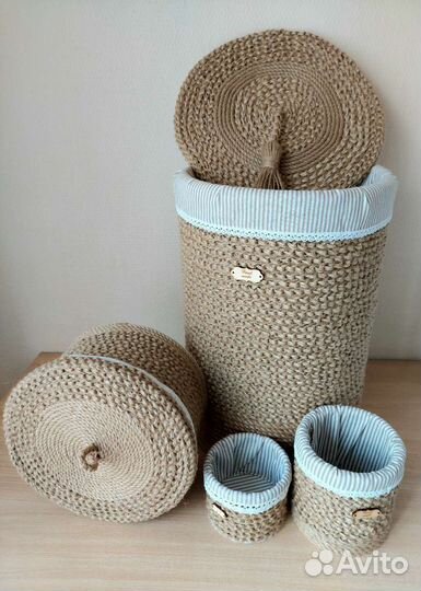 Корзины для белья и хранения, круглые, джут