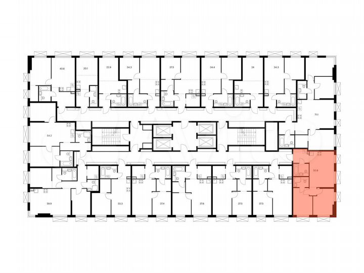 2-к. квартира, 50,8 м², 12/30 эт.