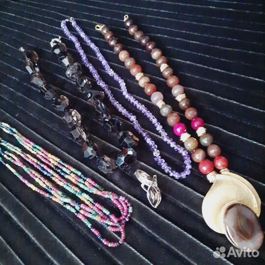 Бусы турмалин,раухтопаз,аметист,тонированный агат
