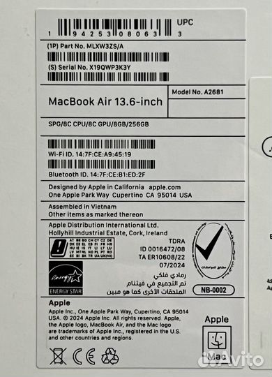 Новый MacBook Air M2 8/256 Space Gray