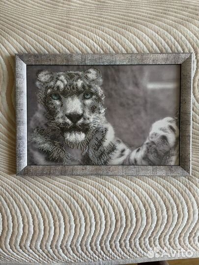 Картина «Снежный барс», бисер в рамке,45,5 х 32 см