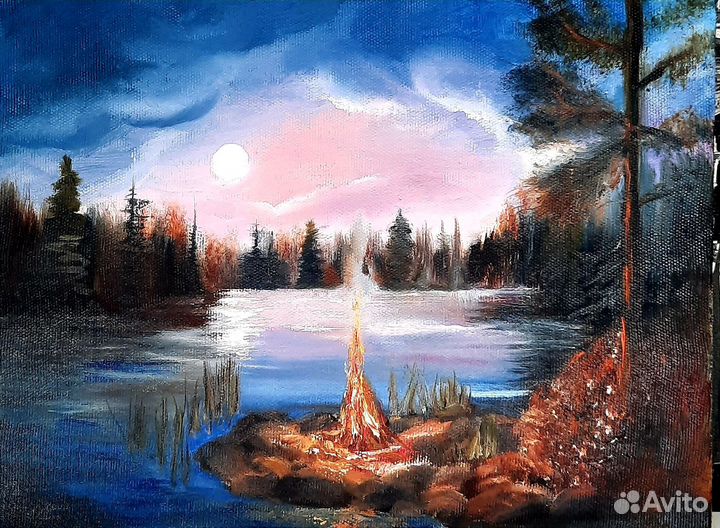 Картина маслом на холсте лесной пейзаж