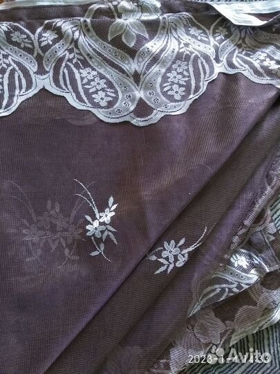 Продам тюль тёмно-коричневый, фестонный край