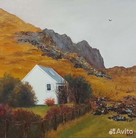 Картина маслом пейзаж с домиком
