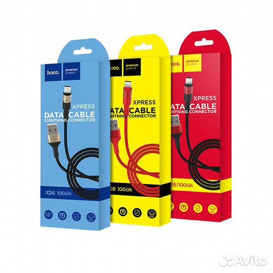 Кабель Hoco X26 USB-Lightning 1M, 2.4А, black-gold