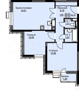 2-к. квартира, 59,9 м², 4/17 эт.