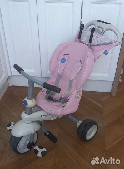 Трехколесный велосипед коляска с ручкой розовый