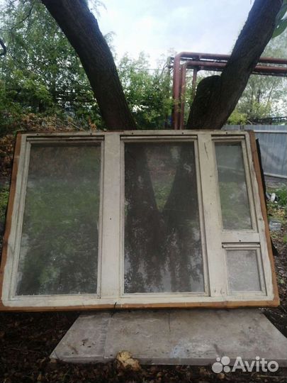 Окно деревянное с коробкой и балконная дверь бу