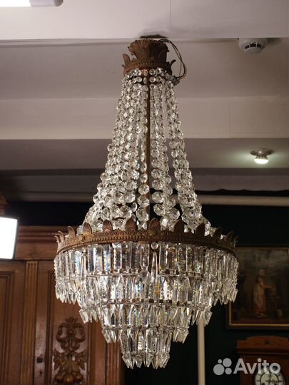 Антикварная люстра. Бронза. Хрусталь. Европа