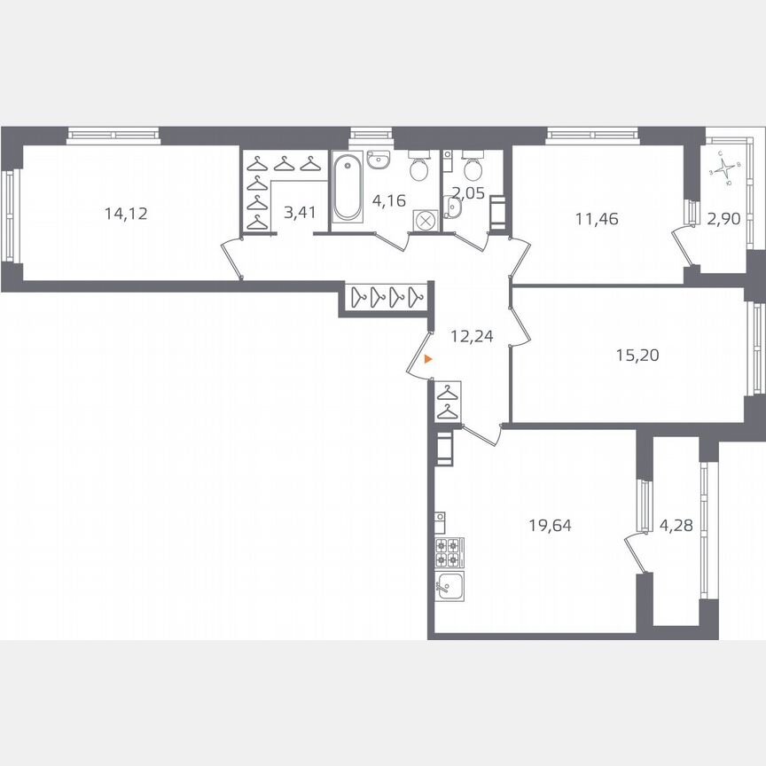 3-к. квартира, 85,9 м², 7/16 эт.