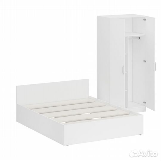 Кровать белая двуспальная 1600 со шкафом для одежды 2-х створчатым Стандарт, цвет белый, спальное ме