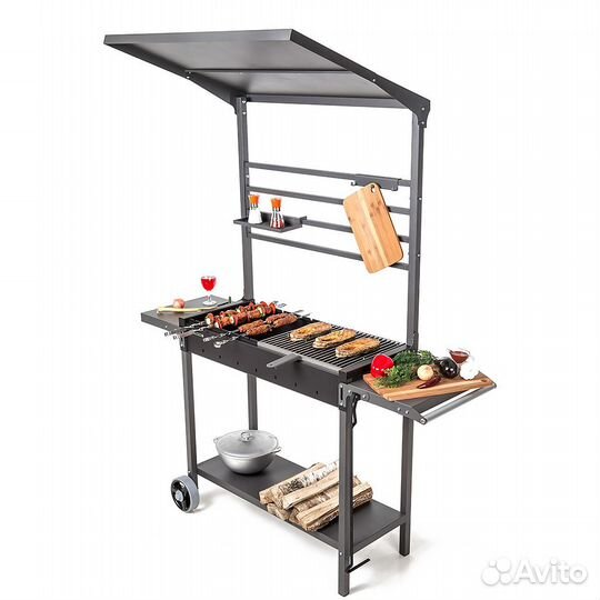 Мангал с крышей на колесиках
