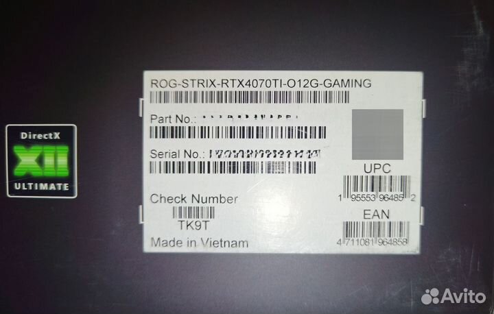 Видеокарта Asus ROG Strix GeForce RTX 4070 Ti OC