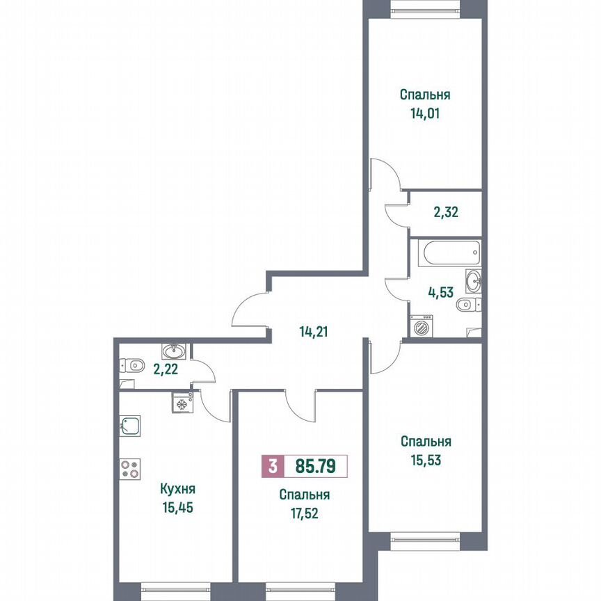 3-к. квартира, 85,8 м², 1/16 эт.