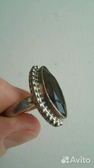 Серебряное кольцо винтаж с раухтопазом дымчатым кв