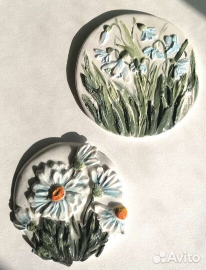Обьемные панно с цветами. Авторская керамика