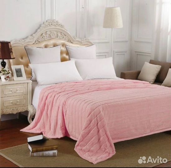 Плед покрывало 220 240 велсофт с 3D полоской