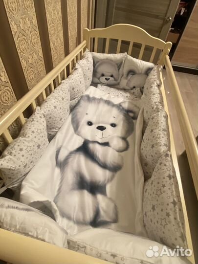 Бортики для детской кроватки+ постельное