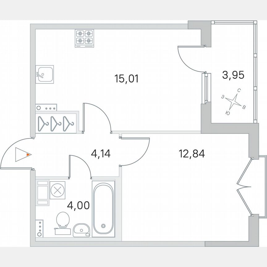 1-к. квартира, 38 м², 4/4 эт.