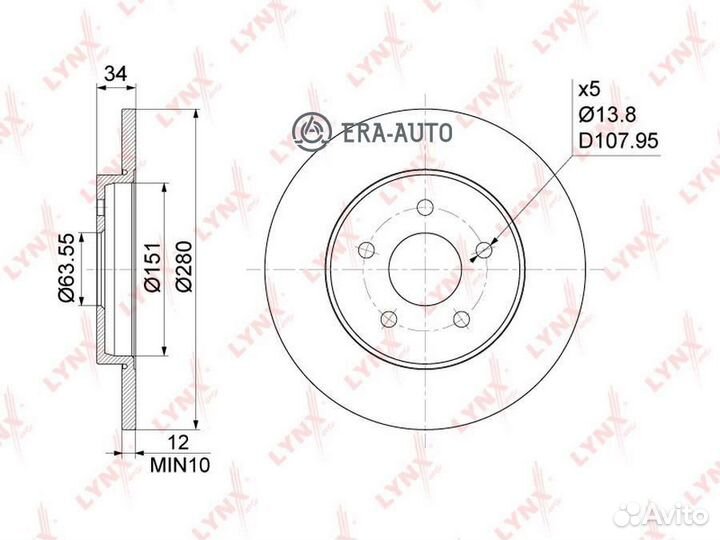 Lynxauto BN1019 Диск тормозной зад