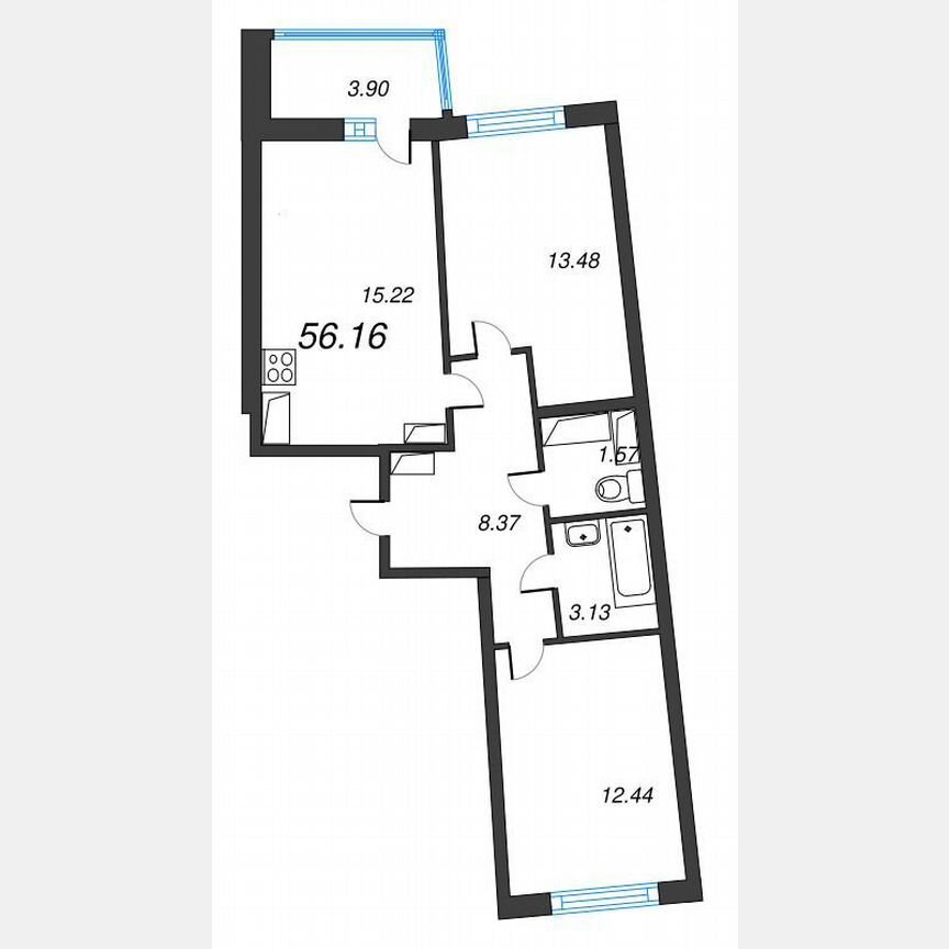2-к. квартира, 58,1 м², 19/22 эт.