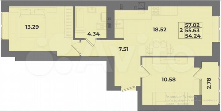 2-к. квартира, 58 м², 5/10 эт.