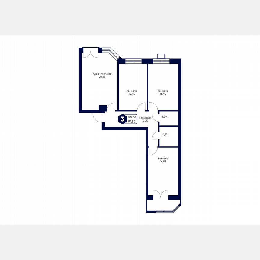 3-к. квартира, 90,5 м², 3/5 эт.