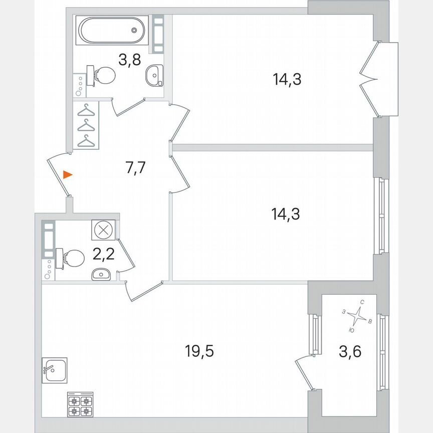 2-к. квартира, 63,6 м², 3/4 эт.