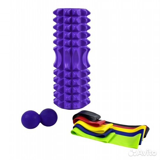 Набор для йоги (ролик 33*13см, массажер-орех, 5 эс
