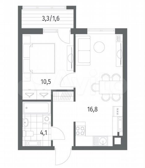1-к. квартира, 37,6 м², 5/5 эт.