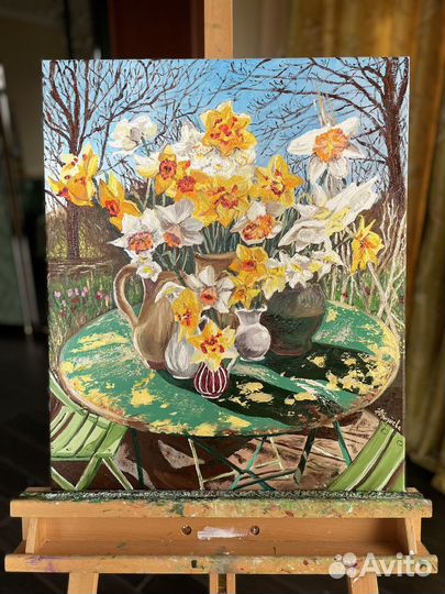 Картина Букет нарциссов, холст масло