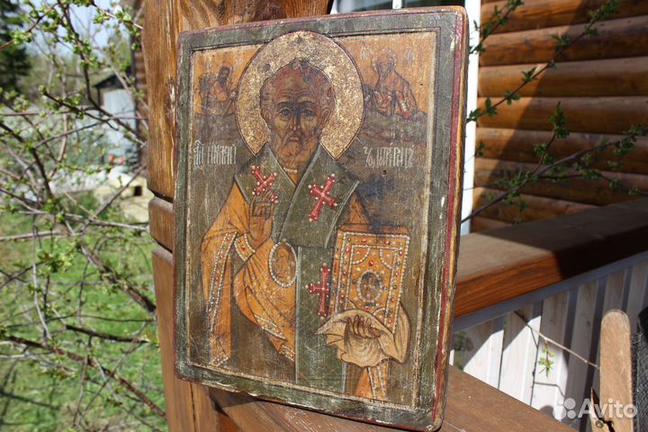 Старинная икона Николай Чудотворец 26*20 Север
