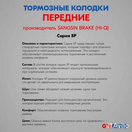 Тормозные колодки передние SP1116 Sangsin Brake