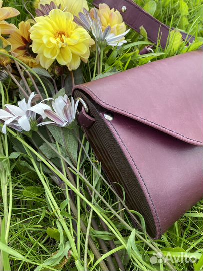 Сумка натуральная кожа с деревянными боковинами