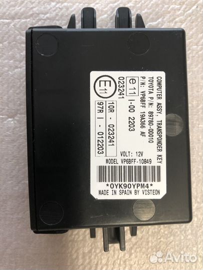 Блок иммобилайзера toyota Yaris SCP90 897800D010